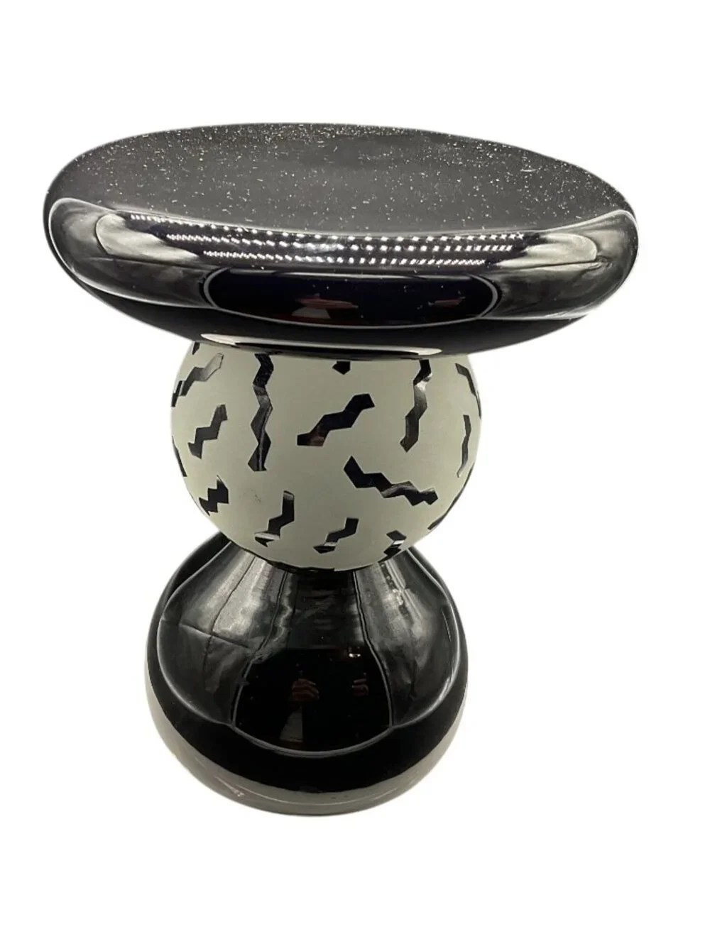 Steven Correia Signed Black & White Art Glass Candle Holder Pedestal 1992